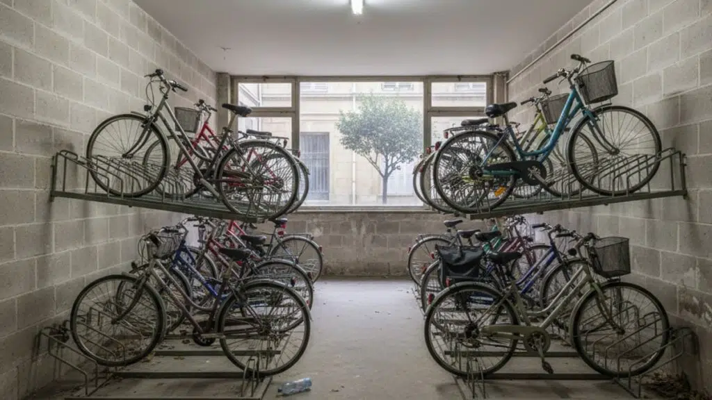 Local à vélos aménagé dans un immeuble ancien