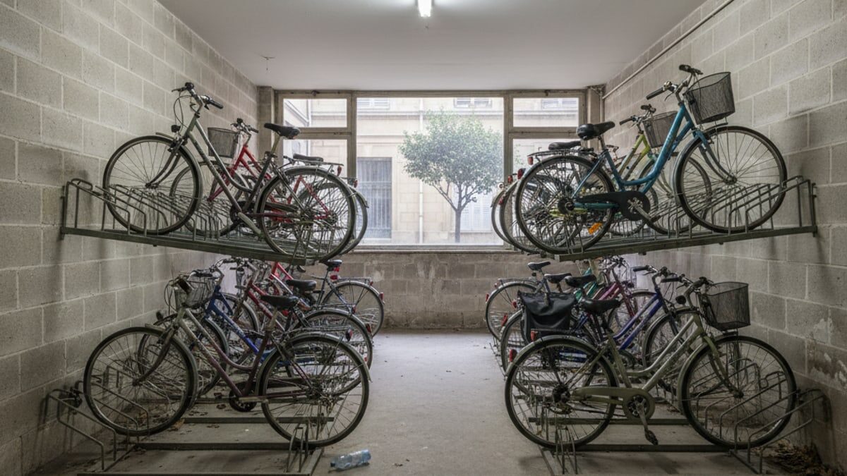 Local à vélos aménagé dans un immeuble ancien