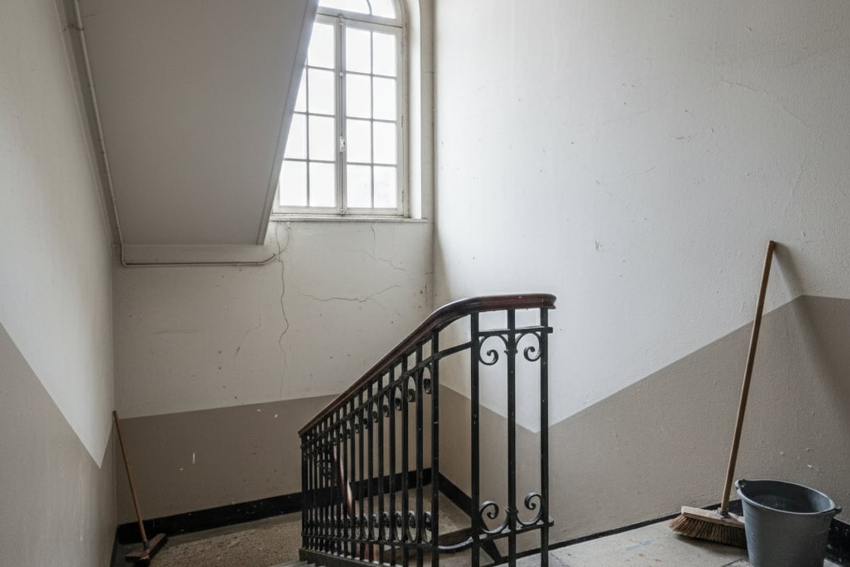 Cage d'escalier d'immeuble entretenue régulièrement